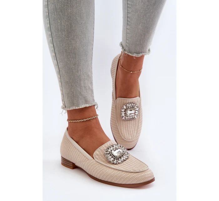 Dámské mokasíny na ploché podrážce s přezkou béžové D&A MR38-676