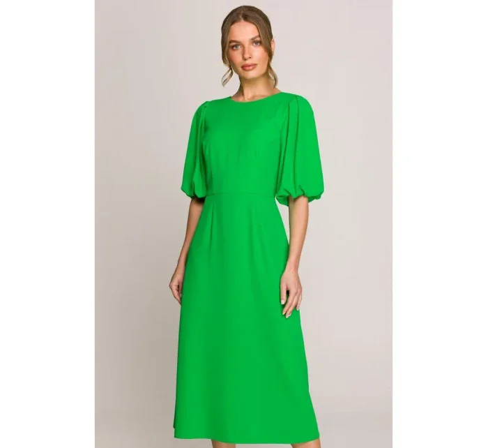 S399 Šaty s puff rukávy - zelené