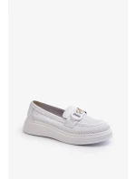 Dámské kožené mokasíny na platformě, bílé S.Barski Dámské kožené mokasíny na platformě, bílé S.Barski