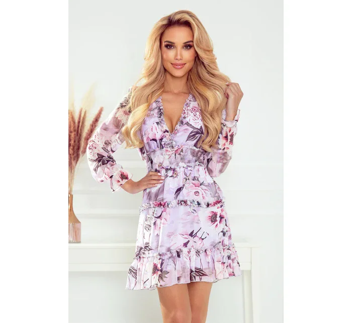 Šifonové dámské šaty s širokou gumou a vzorem růží model 21320833 - numoco