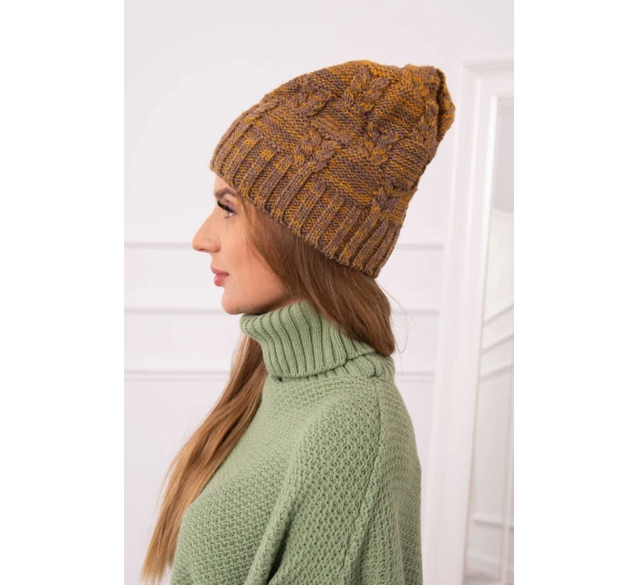 Fleecová čepice Dolores K303 hořčicová+hnědá