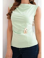 Dámská elegantní halenka s řasením a ozdobnou přezkou bez rukávů mentolová