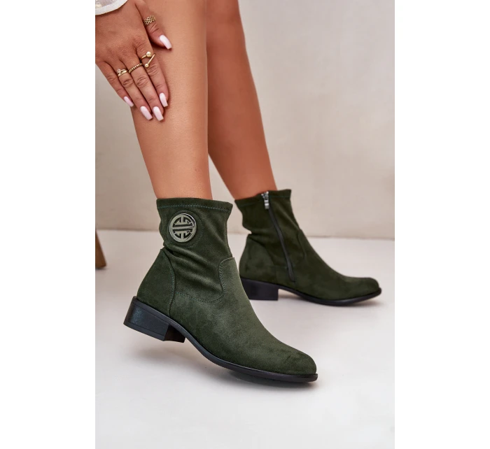 Dámské Botky Na Zip S Dekorativním Detalem Eko Semišové Zelené model 21668042 - Boto
