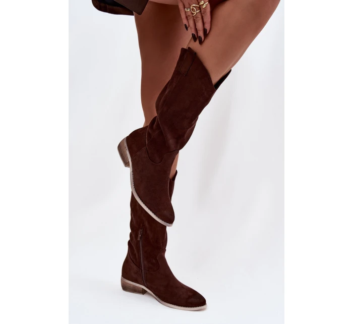 Kovbojky Na Nízkém Podpatku Z Eko Semiše Čokoládové model 21757733 - Boto Kovbojky Na Nízkém Podpatku Z Eko Semiše Čokoládové model 21757733 - Boto