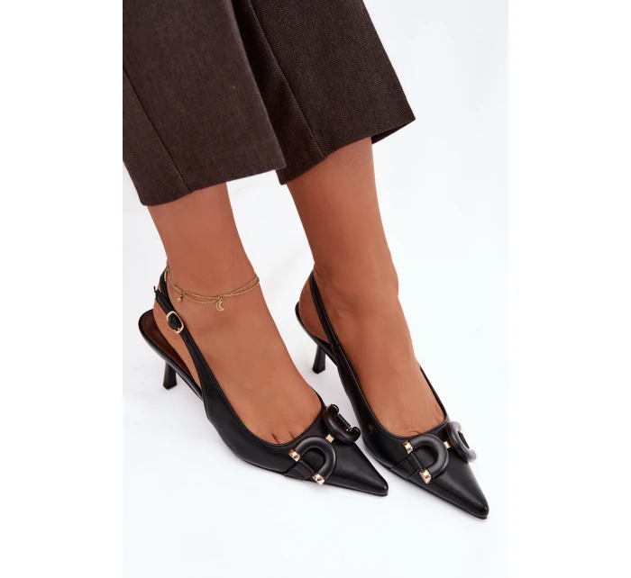 Dámské sandály na podpatku s ozdobným detailem černé Brienne