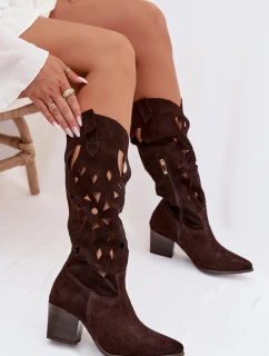 kozačky z přírodního semiše  Čokoládové model 22031659 - Zazoo