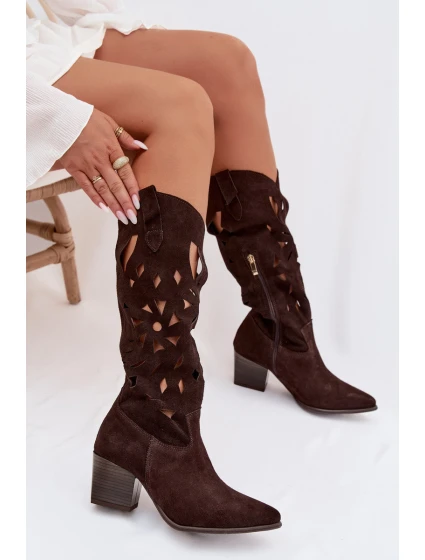 kozačky z přírodního semiše  Čokoládové model 22031659 - Zazoo