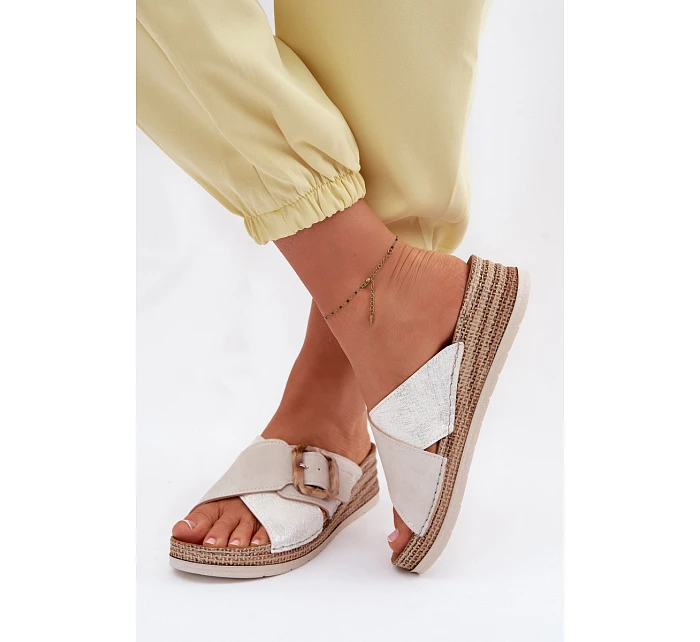 Dámské nazouváky na platformě s ozdobnou sponou Inblu RV000012 Světle béžové