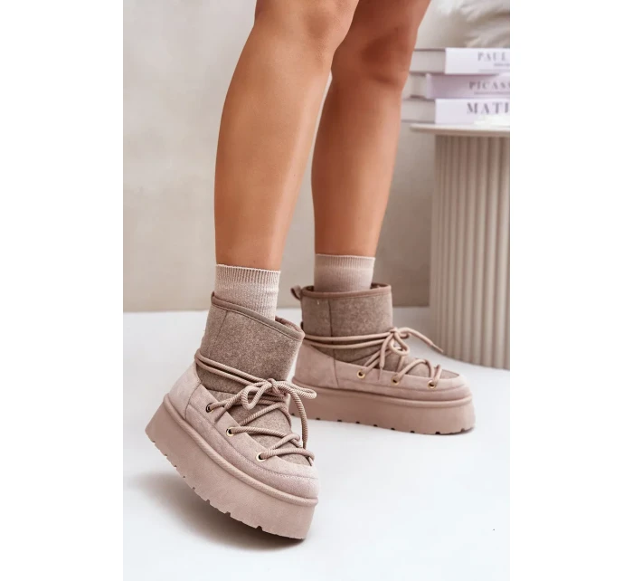 Sněhule s vázáním na platformě béžové Mavora