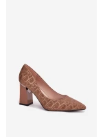 Dámské lodičky na sloupkovém podpatku model 21780731 Hnědá vzor - VINCEZA