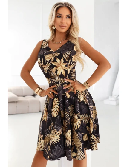 Černé midi šaty s  dílem a spodní částí zlaté listy model 21935869 - numoco