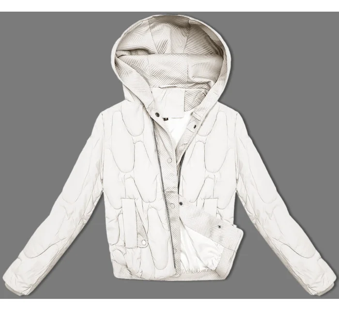 Krátká zimní bunda v barvě ecru s ozdobnou kapucí model 21248199 - S'WEST