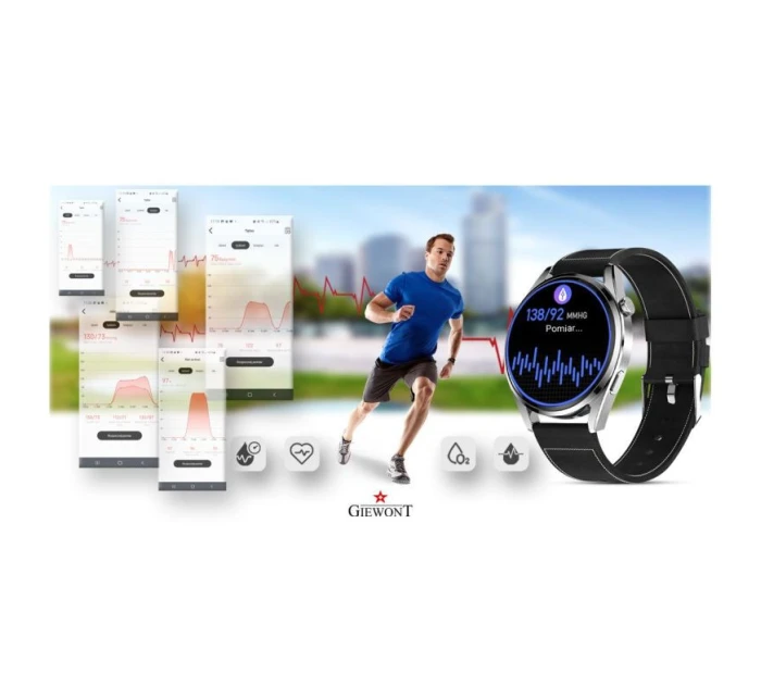 Chytré hodinky GIEWONT Vertex SmartCall GW450-5 Silver/Carbon Leather