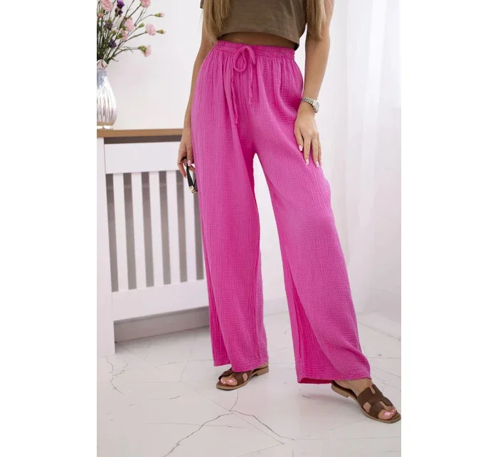 Mušelínové kalhoty se širokou nohavicí růžová Mušelínové kalhoty se širokou nohavicí růžová