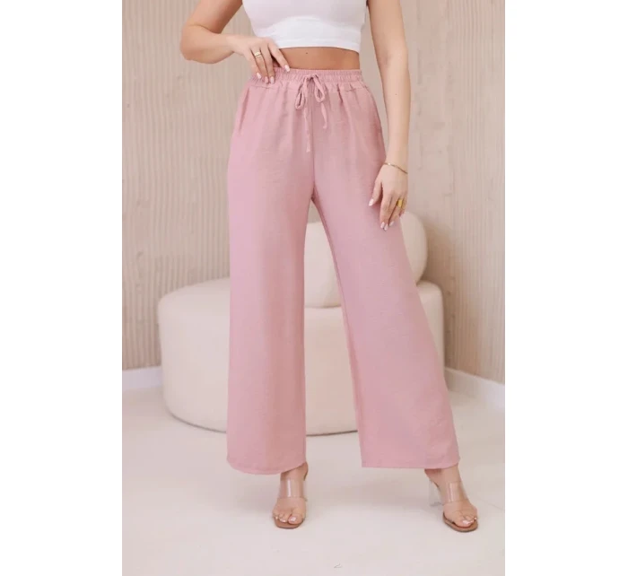 Viskózové kalhoty se širokými nohavicemi tmavě pudrově růžová Viskózové kalhoty se širokými nohavicemi tmavě pudrově růžová