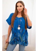 Dámská bavlněná košile s květinovým vzorem chrpově modrá Dámská bavlněná košile s květinovým vzorem chrpově modrá