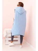 Dámská prošívaná vesta Plus Size s kapucí na zip modrá