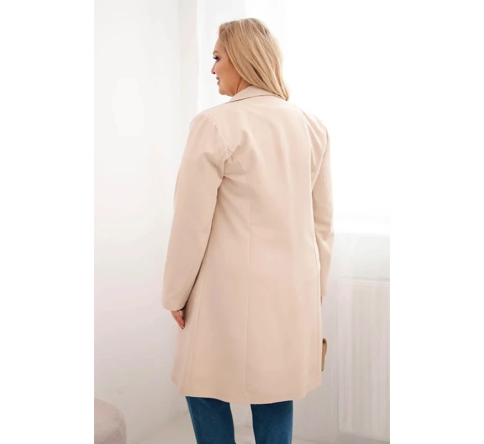 Dámský kabát Plus Size dvouřadový s límcem béžový
