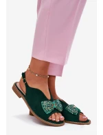 Dámské Sandály S Mašlí Na Plochém Podpatku S.Barski KV51-014 Zelené
