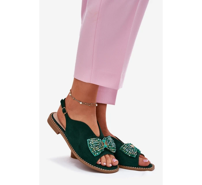 Dámské Sandály S Mašlí Na Plochém Podpatku S.Barski KV51-014 Zelené