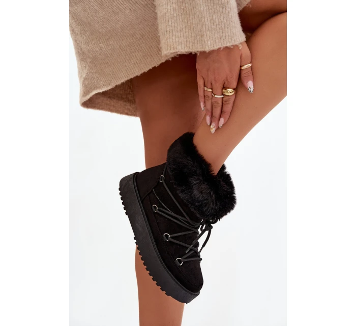 Sněhule s kožíškem a šněrováním Černé model 21821761 - Boto Sněhule s kožíškem a šněrováním Černé model 21821761 - Boto