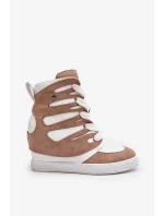 Béžové kožené kotníkové boty na klínku Amria