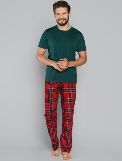 Pánské pyžamo Narwik, krátký rukáv, dlouhé nohavice - zelená/potisk