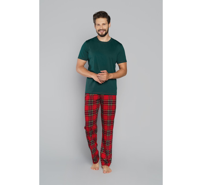 Pánské pyžamo Narwik, krátký rukáv, dlouhé nohavice - zelená/potisk
