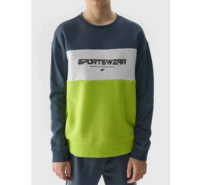 Chlapecká tepláková mikina bez zapínání a bez kapuce 4F - žlutá