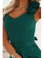 643-1 Elegantní večerní maxi šaty s rozparkem a růžemi - lahvově zelené 643-1 Elegantní večerní maxi šaty s rozparkem a růžemi - lahvově zelené