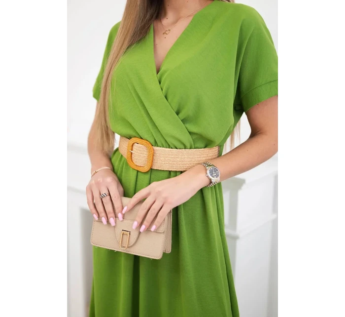 Dlouhé šaty s ozdobným páskem oliva