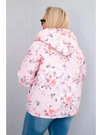 Dámská jarní prošívaná bunda Plus Size s kapucí a květinovým vzorem pudrově růžová