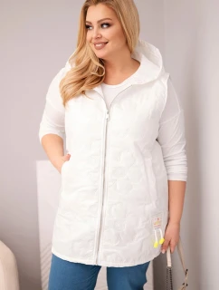 Dámská vesta Plus Size s kapucí a květinovým prošíváním bílá