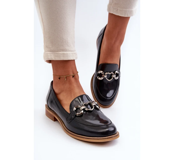 Kožené dámské lakované mokasíny model 21656264 modré - Laura Messi Kožené dámské lakované mokasíny model 21656264 modré - Laura Messi