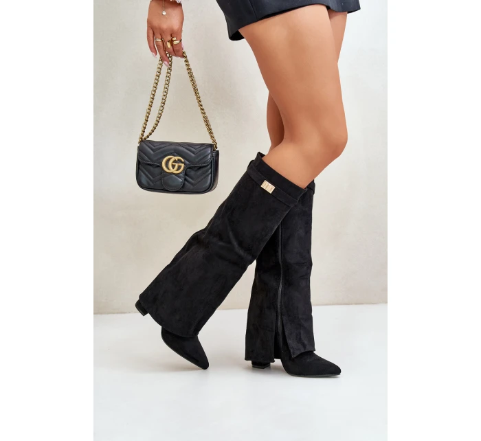 Dámské Kozačky Eko Semišové S Svrškem Na Černé model 21672143 - Boto