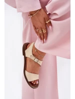 Dámské kožené ploché sandály model 21692915 béžové - Zazoo Dámské kožené ploché sandály model 21692915 béžové - Zazoo