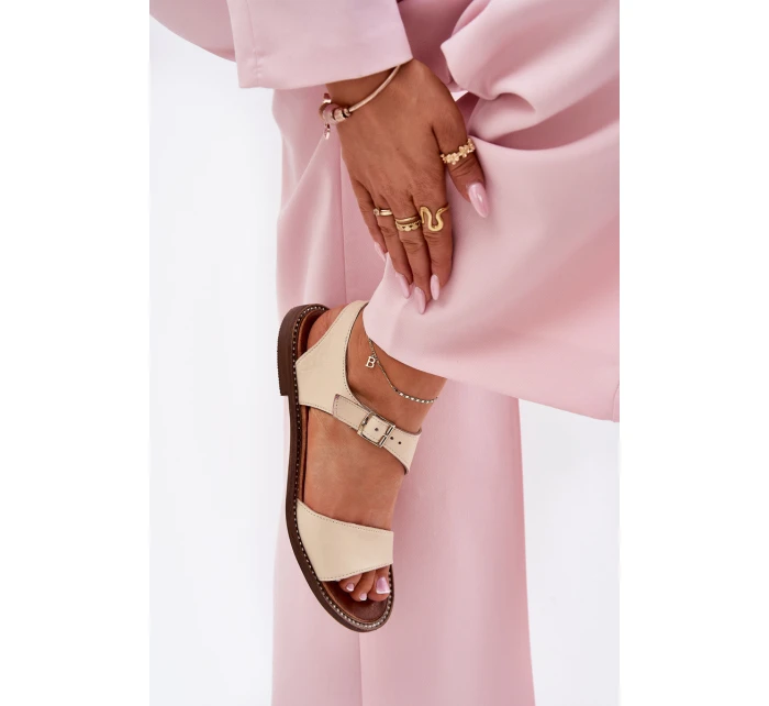 Dámské kožené ploché sandály model 21692915 béžové - Zazoo Dámské kožené ploché sandály model 21692915 béžové - Zazoo