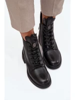 Kožené dámské kozačky na nízkém podpatku model 21713393 Černé - VINCEZA