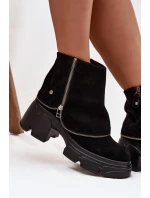 Kožené dámské kotníkové boty s lemem  Černé model 21714270 - Maciejka