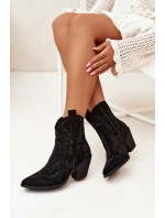 Dámské kotníkové boty Lelira kovbojky se zdobením – černé Dámské kotníkové boty Lelira kovbojky se zdobením – černé