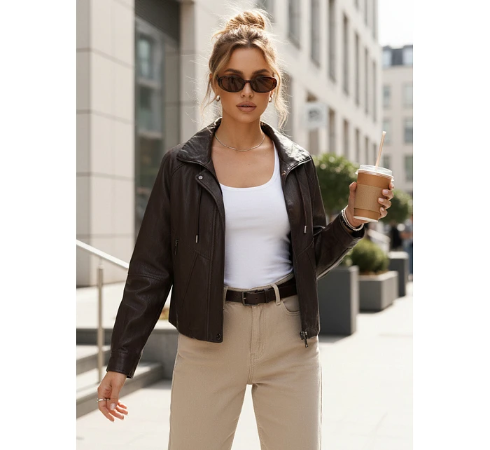 Kurtka damska skórzana oversize brązowa model 22084536 - FashionStreet