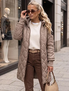 Dlouhá dámská prošívaná přechodová bunda, béžová, FashionStreet TY5866