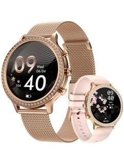 Dámské chytré hodinky VELTORI VT310-1 Zlatý náramek + růžový silikonový řemínek