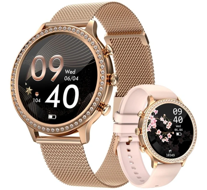 Dámské chytré hodinky VELTORI VT310-1 Zlatý náramek + růžový silikonový řemínek Dámské chytré hodinky VELTORI VT310-1 Zlatý náramek + růžový silikonový řemínek