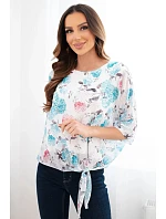 Dámská halenka s květinovým vzorem a vázáním dole mentolová Dámská halenka s květinovým vzorem a vázáním dole mentolová