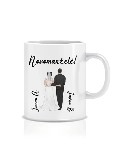 Personalizovaný klasický bílý keramický hrníček 300 ml se svatebním párem Personalizovaný klasický bílý keramický hrníček 300 ml se svatebním párem