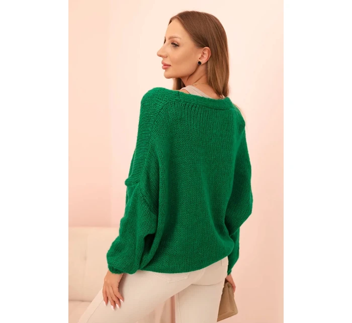 Dámský svetr s výstřihem do V a knoflíky zelený