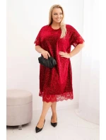 Dámská Plus Size šaty s flitry a krajkovým model 21486192 bordová - K-Fashion