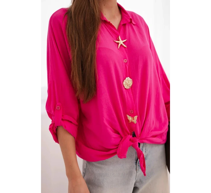 Dámská košile s viskózou, ozdobnými knoflíky a límečkem růžová