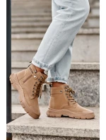 Ocieplené semišové dámské botky traperky béžové Jailina Ocieplené semišové dámské botky traperky béžové Jailina